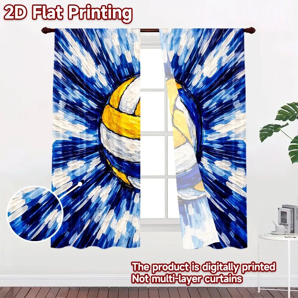 2D flat printing 2pcs Curtain Window Curtains Volleyball Burst Digital Printed Polyester Drapes Festive Holiday Perfect for Room