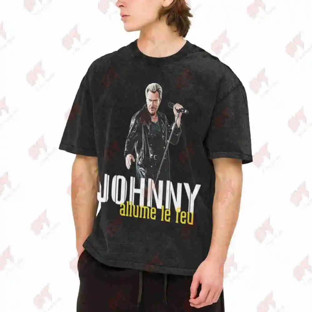 Johnny Hallyday 200 Coupe Vintage Vintage Washed Tee Pure Cotton T-Shirt
