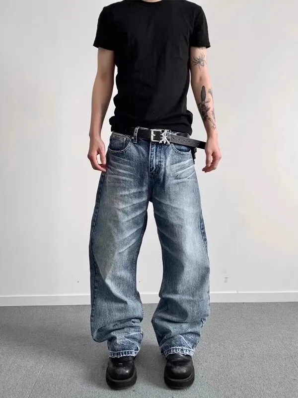 

Американские ретро-джинсы для мужчин: свободные, прямые, с высокой талией, на молнии, повседневные, весна-осень