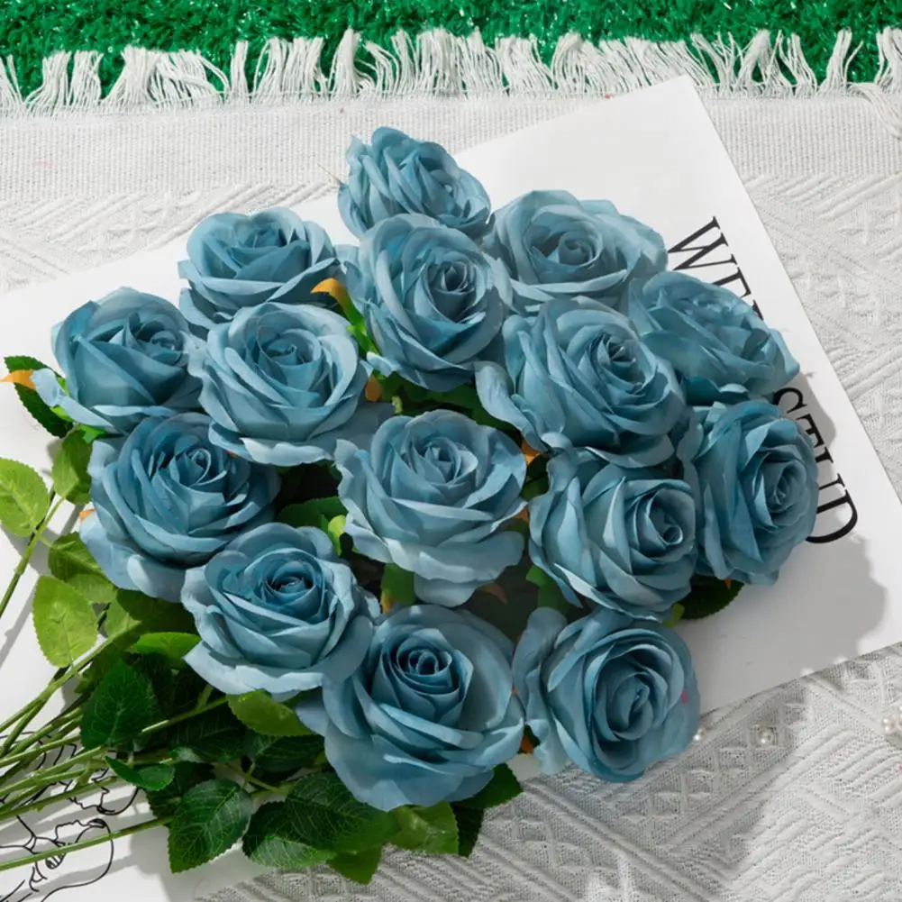 الورود الحريرية ديكور الزفاف الأنيق 12 قطعة باقة زهور الورد الاصطناعي واقعية لون نابض بالحياة غير يتلاشى فو للمذهل