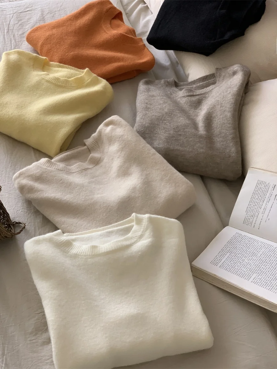 

Soft Pure Color round Ne Pullover Plu Feeling Basic Sle Women's Sweater Comfortable Skin-friendly Long Sve Autumn Wear