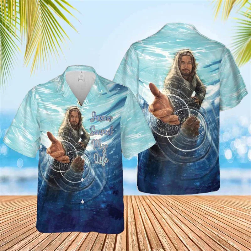 Jesus Take My Hand Jesus Is My Savior Hawaiian Shirts Mens Womens Lion Cross Beach Shirts Summer Cool Floral Shirt Tops Clothes