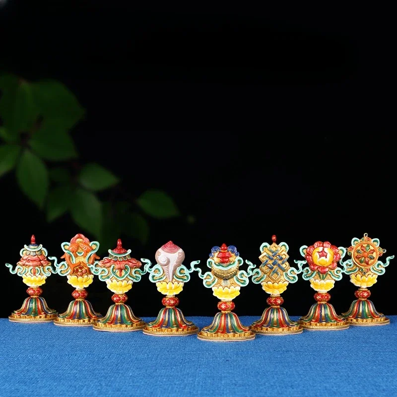 Ornaments, painted pure copper, a full set of collectible auspicious eight treasures