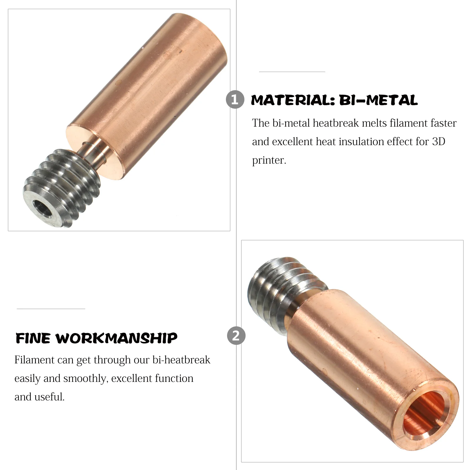 2 قطعة ملحقات الطابعة ثلاثية الأبعاد ثنائية المعدن كسر الحرارة السلس الحلق أنبوب دائم غير قابل للصدأ طويلة الأمد عزل ممتاز سهلة الاستخدام