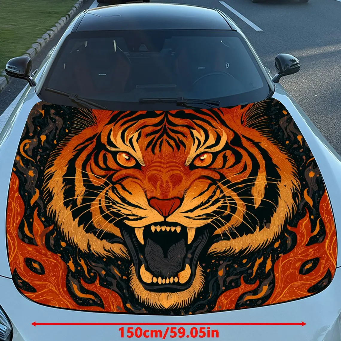 Car Decals Dynamic Tiger Head Design with a Tiger Roaring, Featuring Bold Orange and Black Patterns, Exuding Wild Ferocity Car H