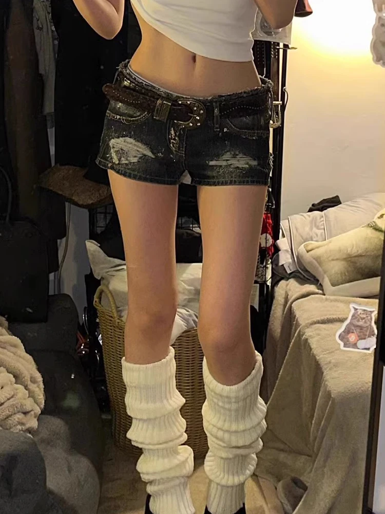 여름 여성 찢어진 워시 홀 하이 웨이스트 데님 팬츠 짧은 버뮤다 팬츠 캐주얼 태슬 타이트 5부 스티치 스트릿 팬츠