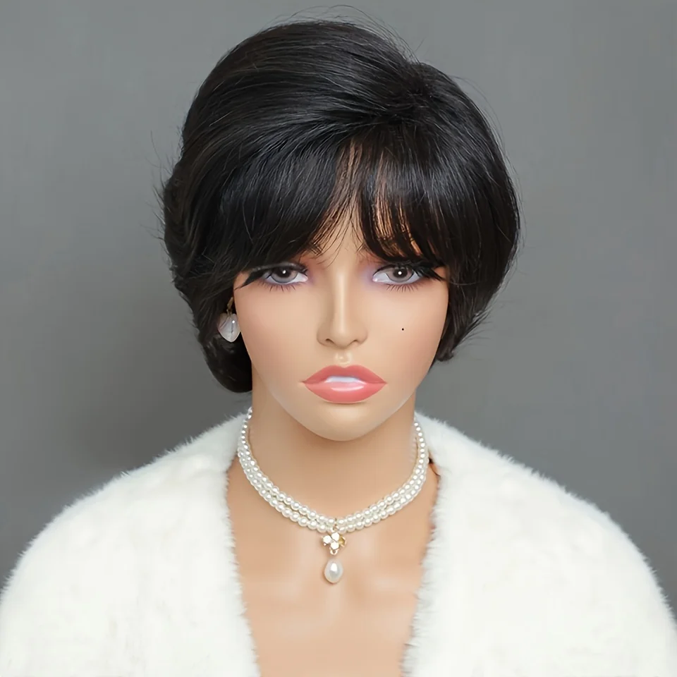 

Парик Lolely Dream с бразильскими волосами Virgin Remy, стрижка пикси | Предварительно выщипанная легкая носить короткая прямая машина для женщин