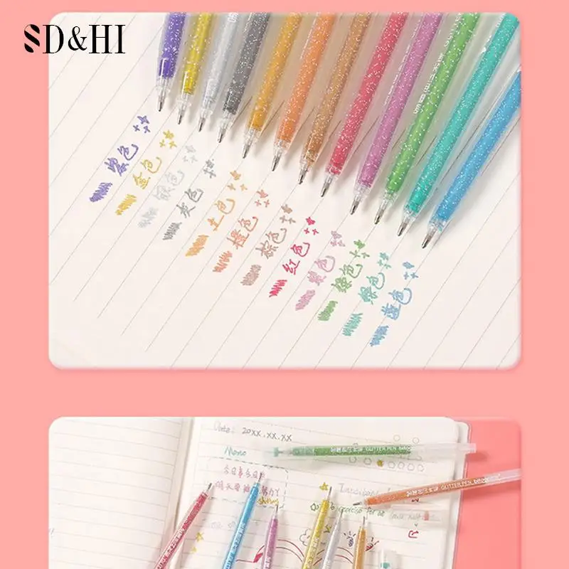 12pcs/set Metallic Glitter Pen Drawing Colored Metal Pastel Highlighter Art Marker School Office Writing Stationery 1.0MM