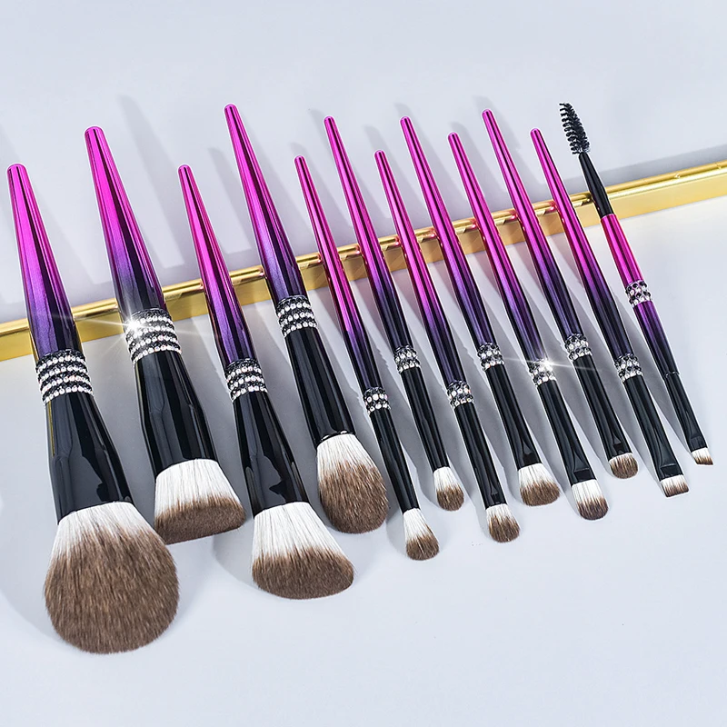 Karsyngirl 12pcs/set Luxury Glitter Diamond Bling Makeup Brush Metal Purple for Women Makeup Brush Beauty Tool