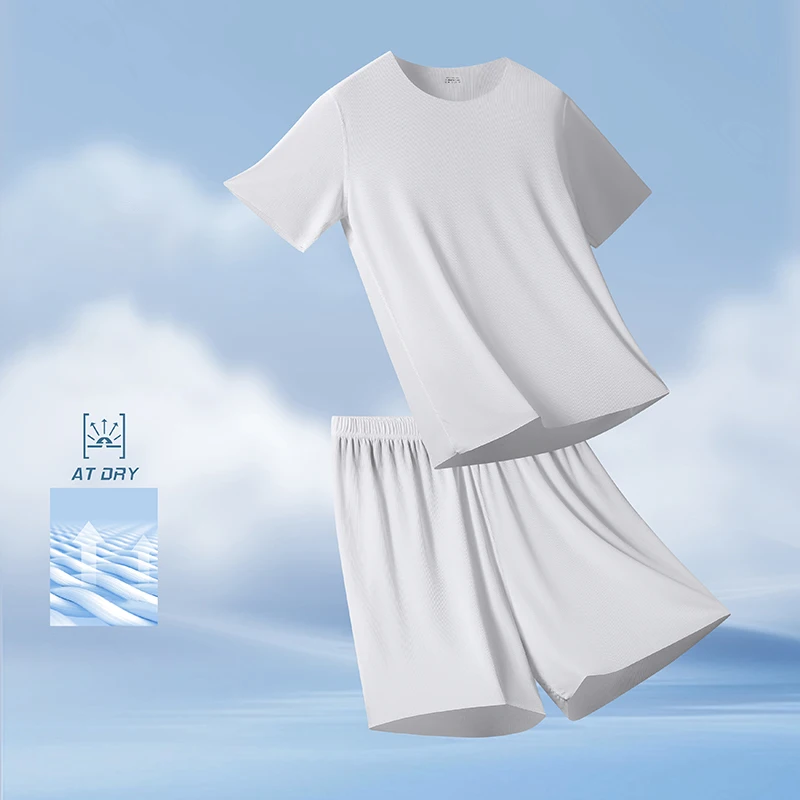 

Summer Ice Silk T-shirt and Shorts Sets Men's Breathable and Loose-fitting Two-Piece Sports Set Suitable for Running and Sports