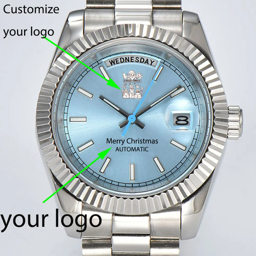 DIY Men\'s Watch 8285 Movement Dual Calendar Dial Custom Logo 8285 Case Sapphire Glass Waterproof 100 meter Stainless Steel Case