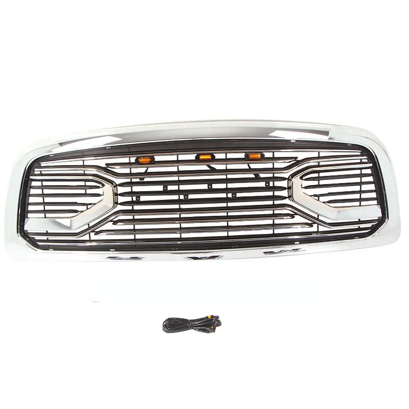 Big Horn Chrome Grille + Replacement Shell With Amber Lights Fit For 2009-2012 Dodge Ram 1500