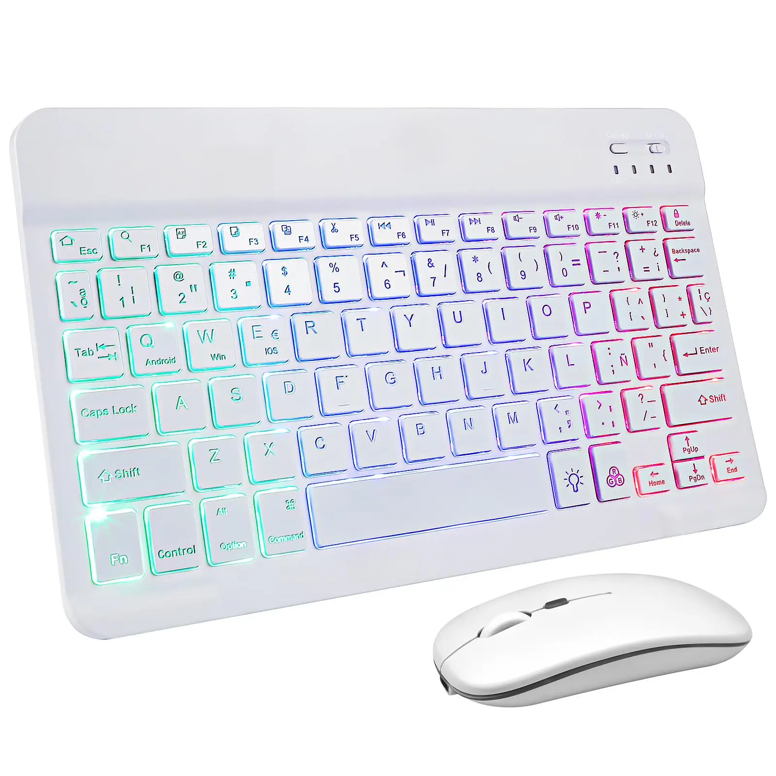 

Wireless Mouse Set 10 Inch White Slim 280mAh Rechargeable Portable Keyboard Multicolor Backlight For Phone Tablet