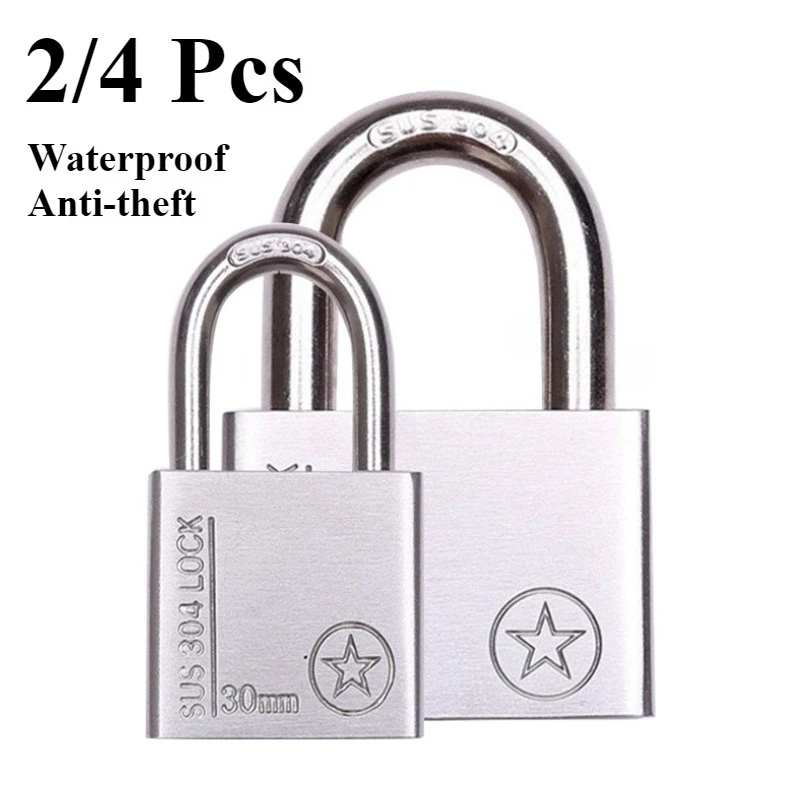 

2/4 Pcs Padlock 304 Stainless Steel, Universal Key Lock, Home Cabinet Locker Outdoor Anti-theft Anti-skid Waterproof, Hardware