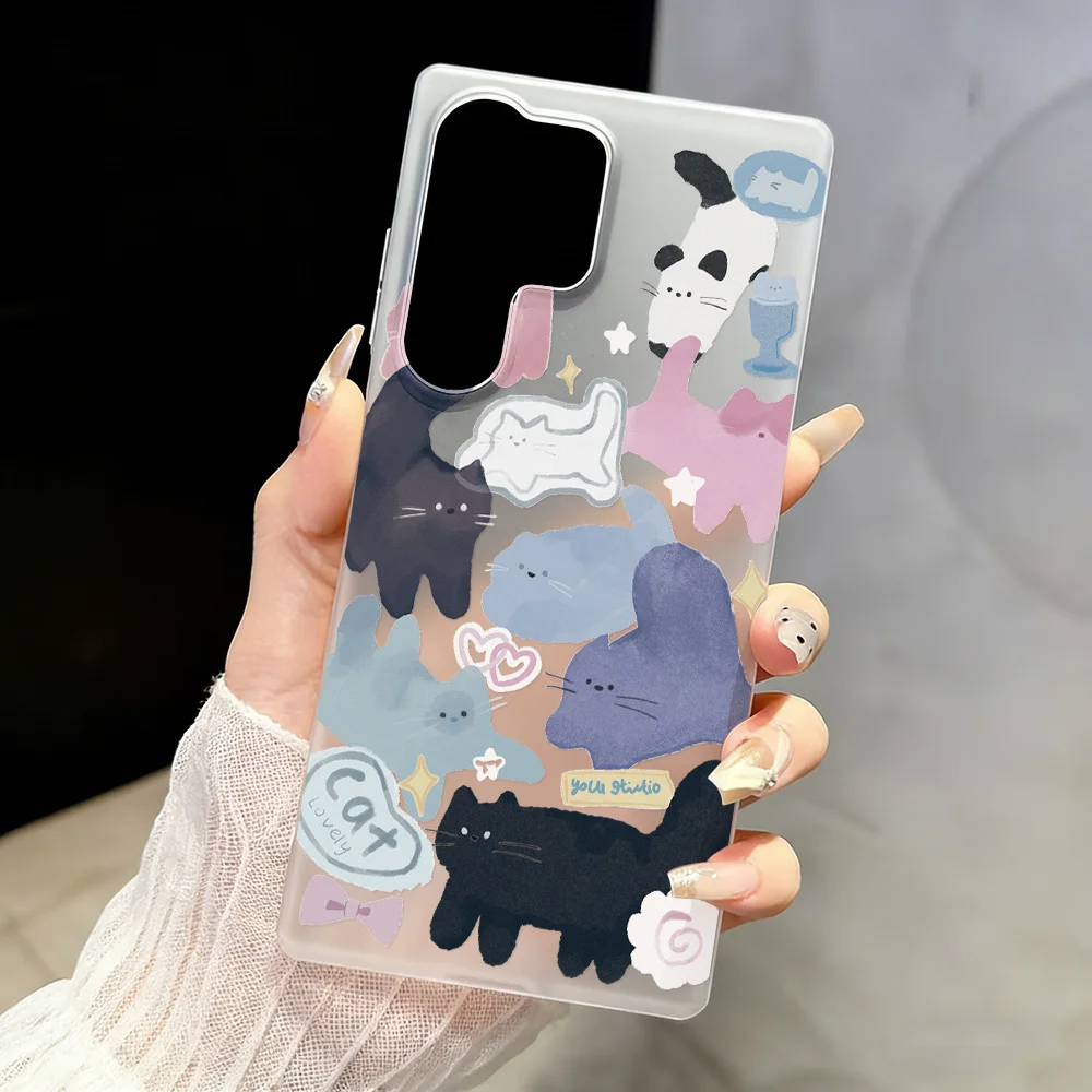 Niedliche Katzen-Handyhülle aus Silikon für Samsung S25 Ultra A57 5G S26 Ultra A56 A37 A17 A07 A55 A05s A34 S24 FE A26 Capinha Caha Mattiert