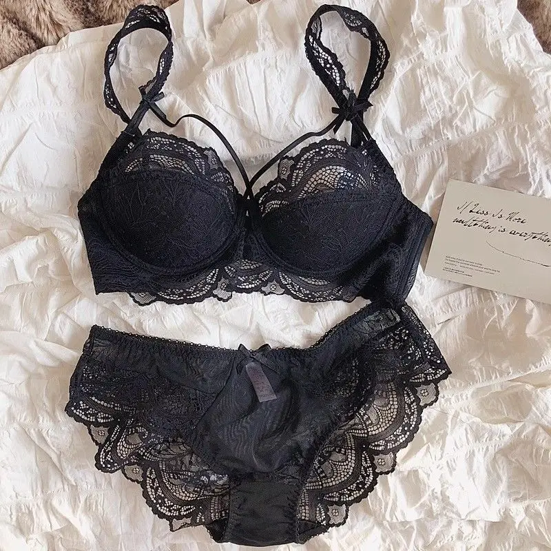 Sexy lace underwear women's suit pure desire wind thin breathable small chest non-empty cup anti-hanging upper support bra cover