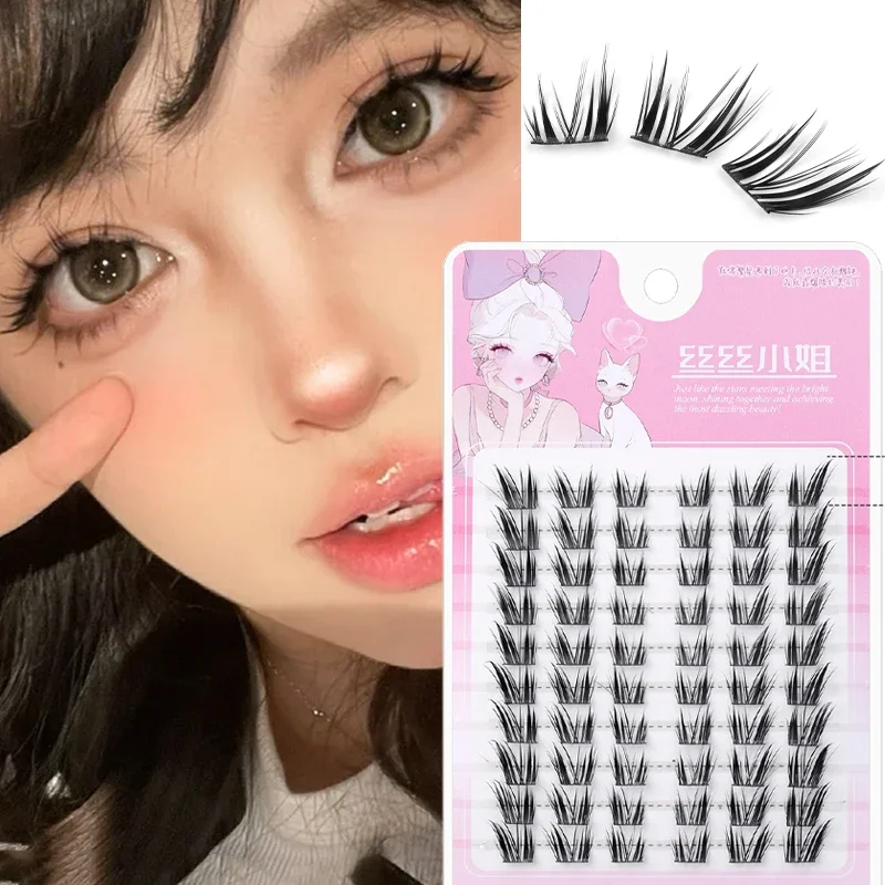 10 แถวมังงะแมวขนตาปลอม Cluster DIY ธรรมชาติไม่มีกาวขนตาทุกวันแต่งหน้า 3D Wispy Lashes Extension