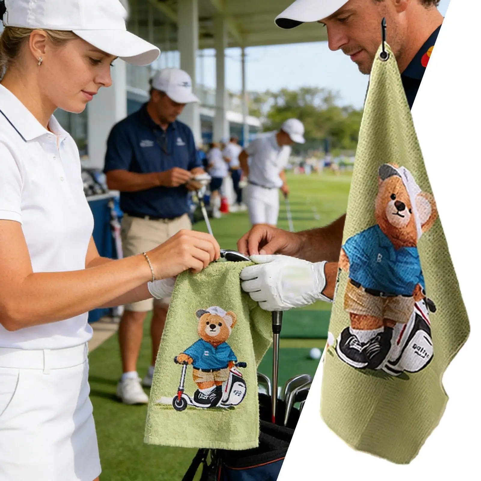 Golf Towel Cleaning Supplies With Carabiner Clip Bear Print Funny Golf Towels For Men Women Beginners Enthusiasts Club Bag Ball