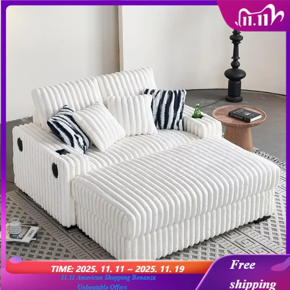 

Oversized Sofa Corduroy Upholstered Cloud Couch with Cup Holders USB Ports Wireless Charging And Bluetooth Speakers