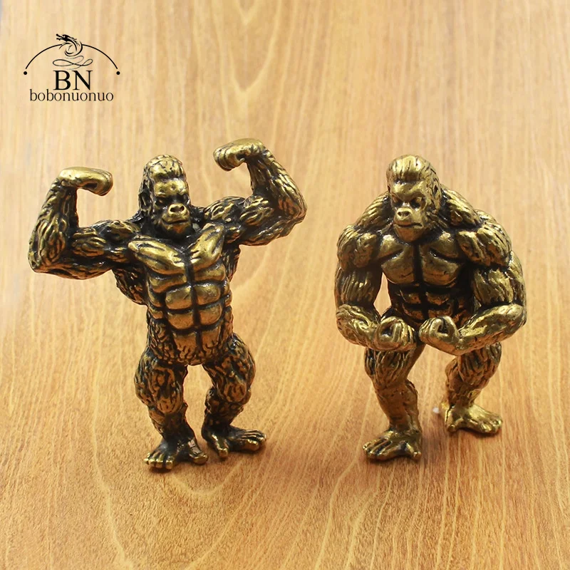 Heavy Brass Fitness Gorilla Small Sculpture Porch Decoration for Living Room Animal Orangutan Figurines Desktop Ornaments Crafts