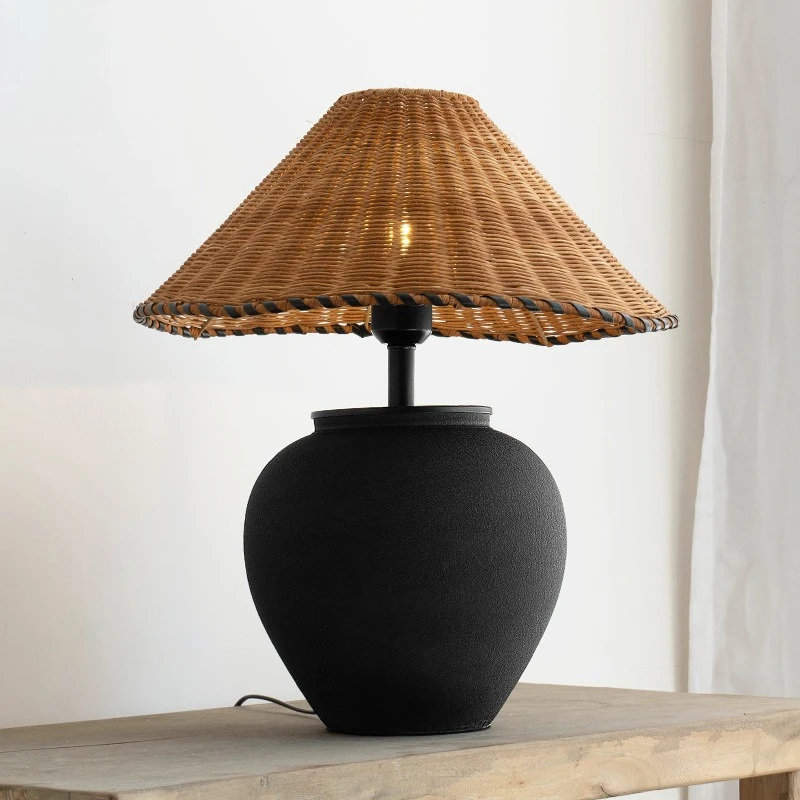 

Wabi Sabi style bedside lamp, new Chinese rattan pottery jar Japanese living room lamp, bedroom new Chinese restaurant