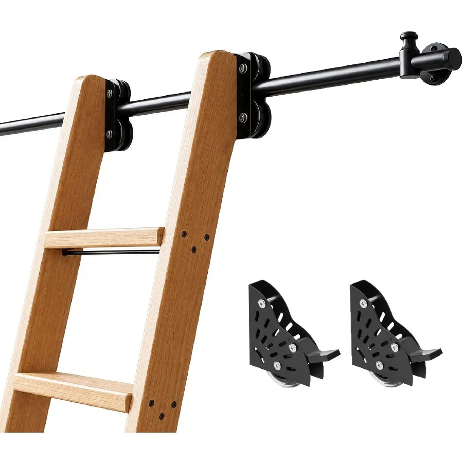 Rolling Library Ladder Hardware Kit, Dual-Wheel Rollers, Brakes, 3.3FT Rail