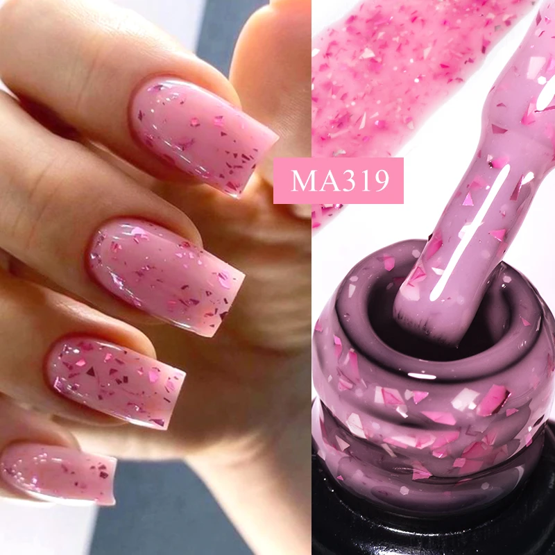 MEET ACROSS 7ml Roze Glitter Rubberen Basis Nagelgel Polish Fonkelende Goudfolie DIY Nail Art Schilderen Gel Langdurige vernis