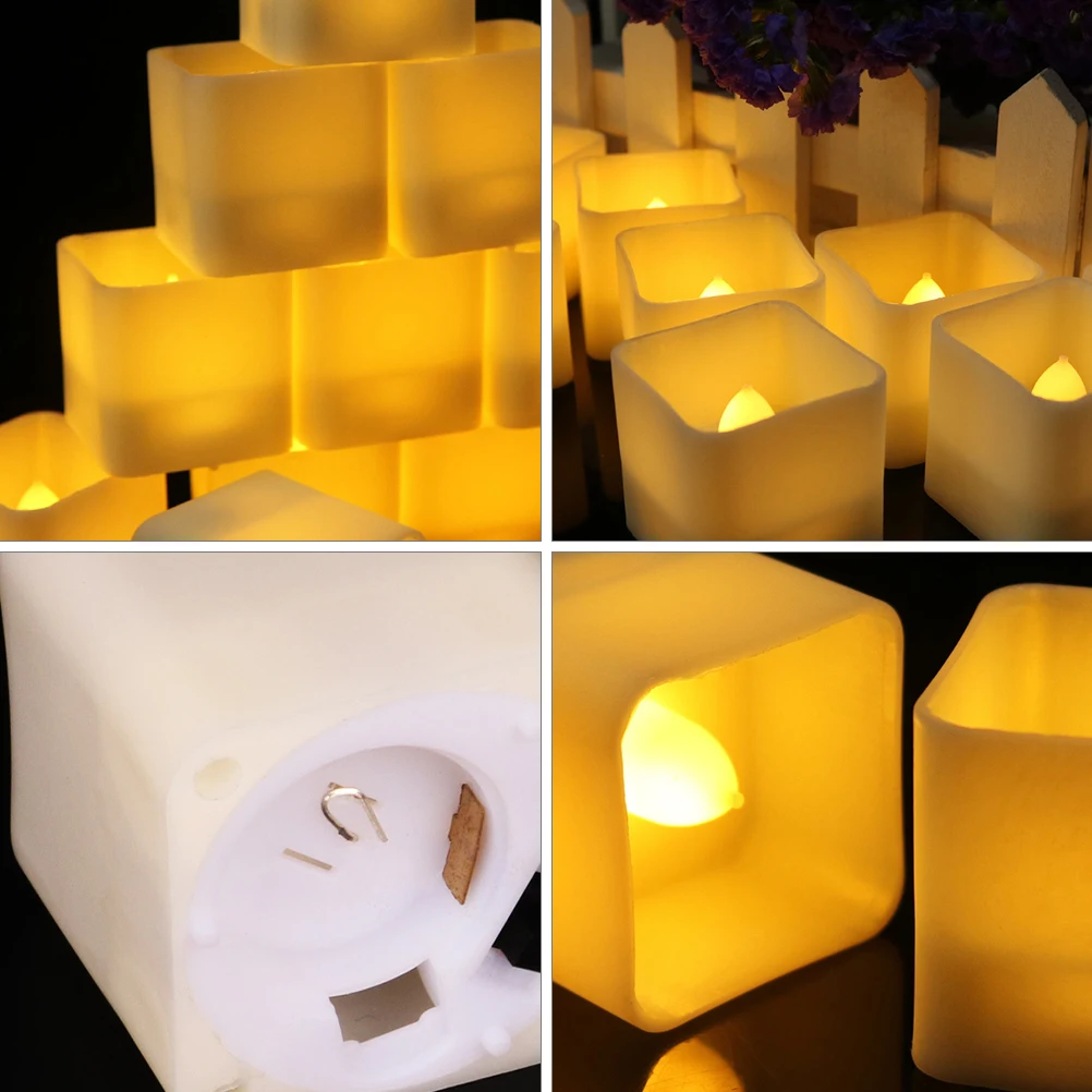 12pcs LED Electronic C les Square Flameless Tealight Smokeless Decor Scene Layout Home Use Operated LED Lighting