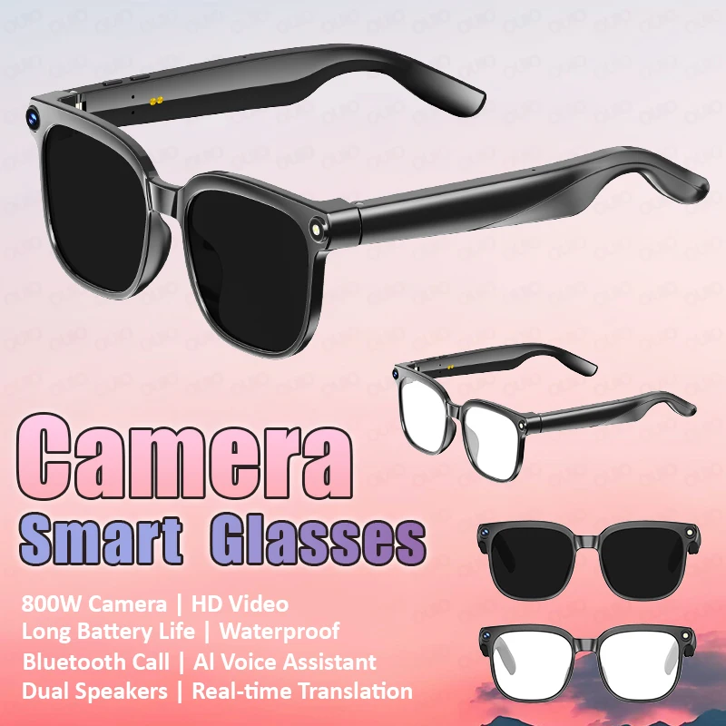 

New 800W Camera Glasses Men Dual Speakers AI Smart Translation Glasses Photo Video Recording Waterproof BT Call Smart Sunglasses