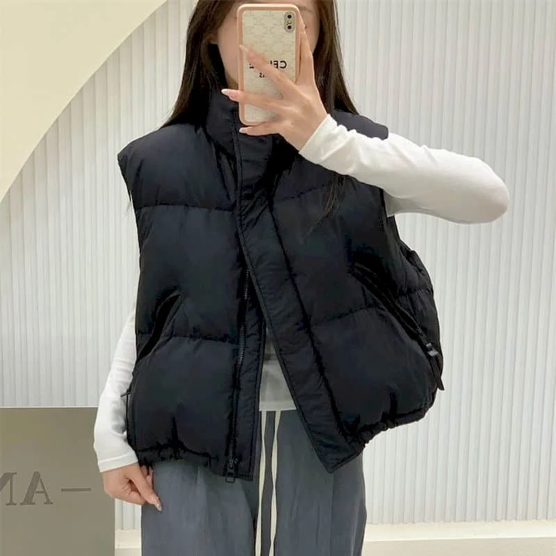 

Waistcoats for Women Solid Stand Collar Vests Casual Lightweight Cotton Added Sleeveless Cardigans Vintage Jackets Women Tops