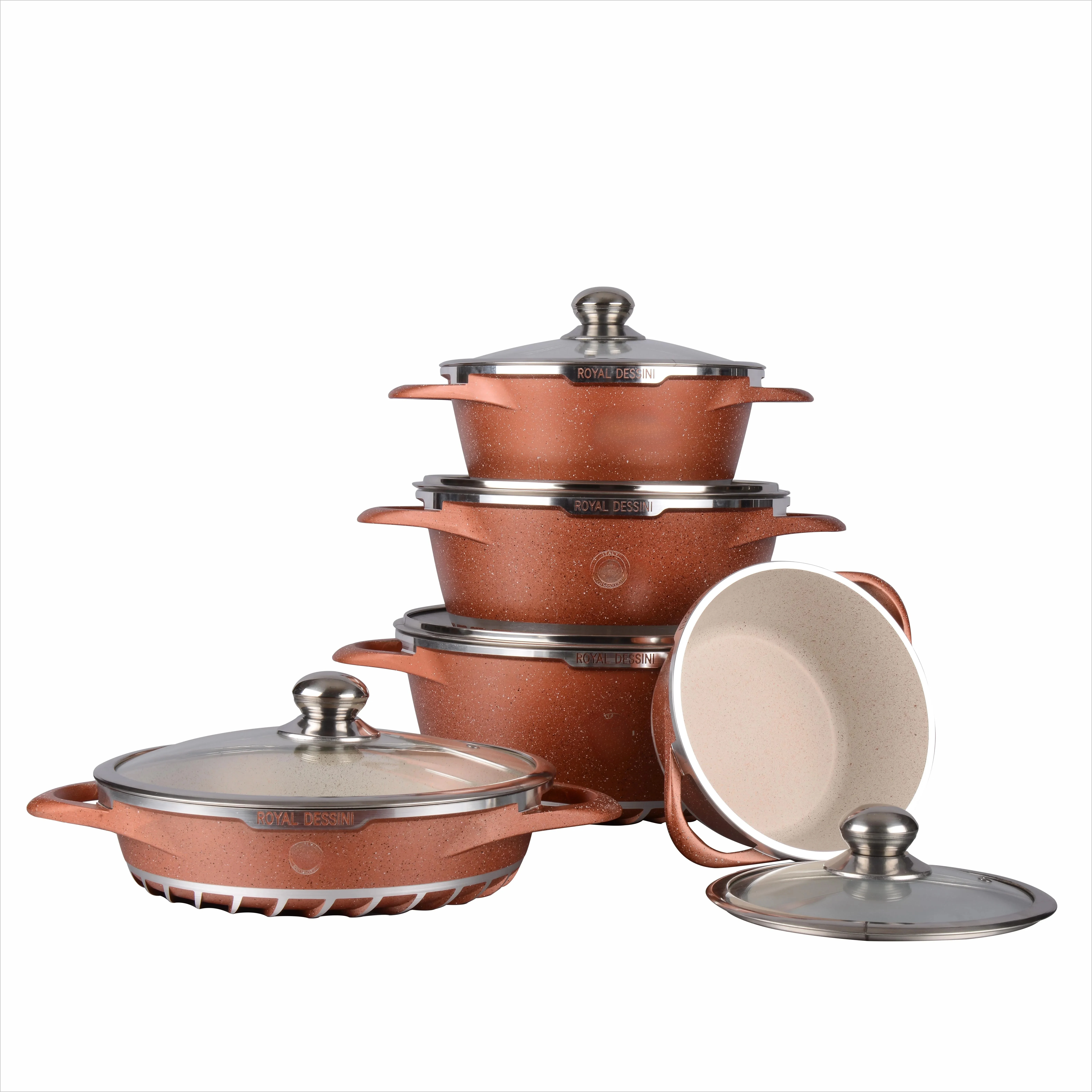 Custom Palm Restaurant Marble Stone Aluminum Pot Kitchen Cookware Sets