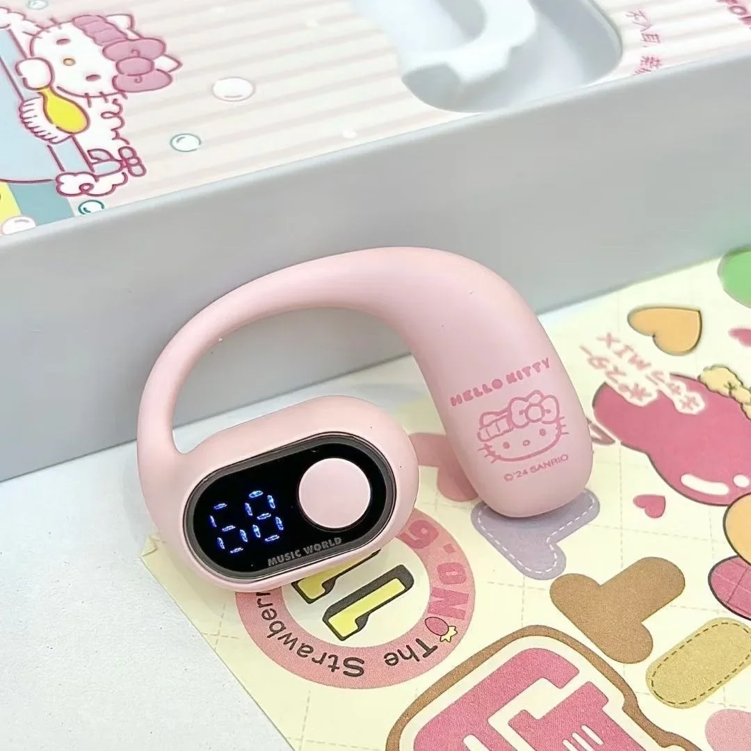 Sanrio Headphone Kuromi Wireless Bluetooth Earphones with Mic Ear Hook HIFI Stereo HD Call Open Single Ear Gaming Headset EJ-223