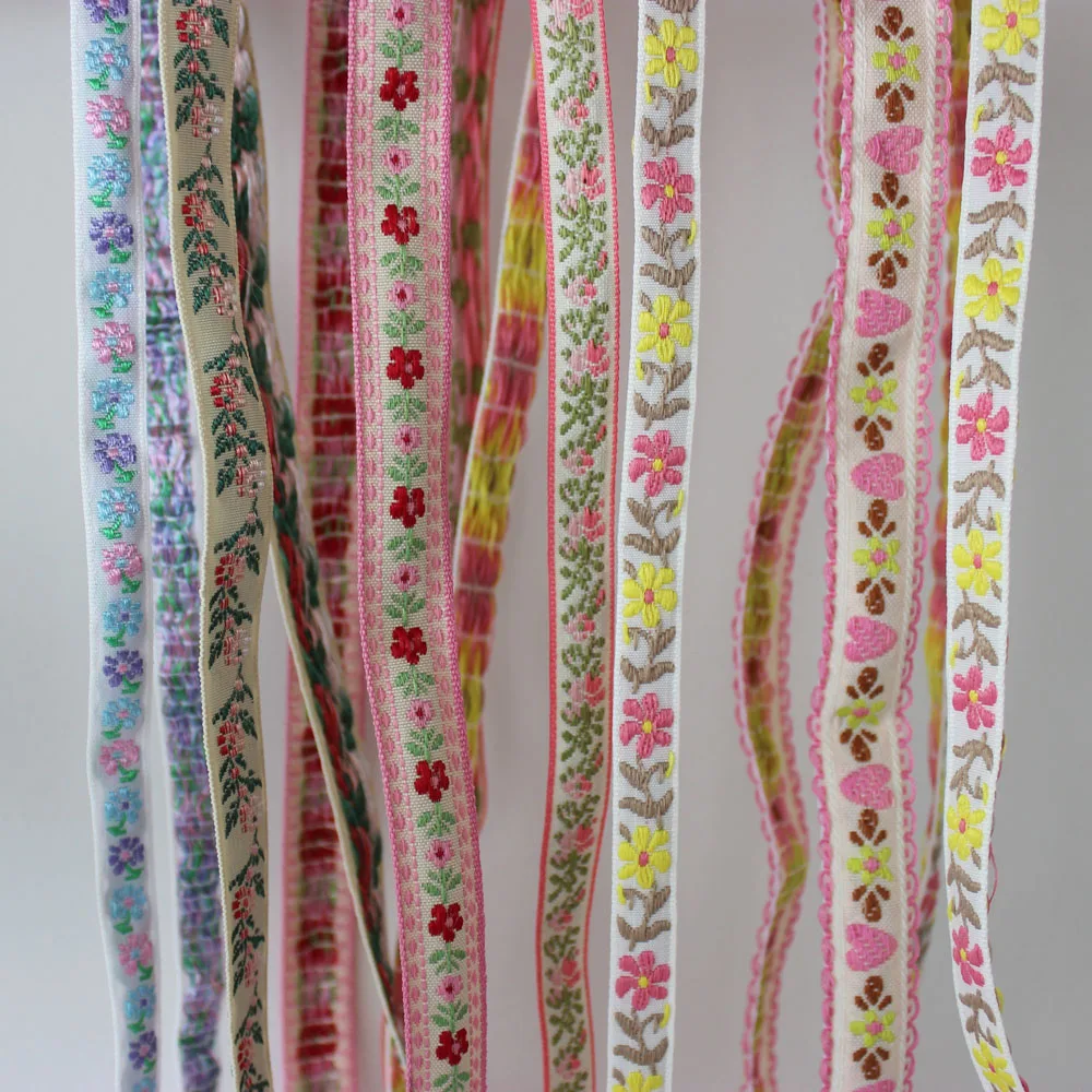 3Yards Pink Ribbon Flower Embroideried Trim Boho Lace DIY Clothes Bag Accessories Embroidered Fabric