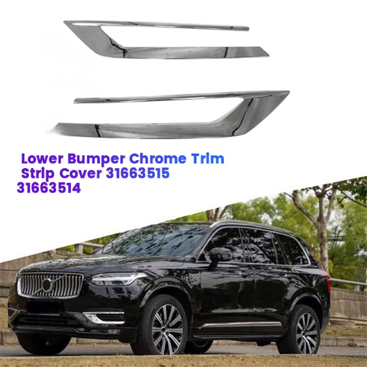 1Pair Car Front Lower Bumper Chrome Trim Strip Cover 31663515 31663514 for Volvo XC90 2019-2022 31663539 31663540