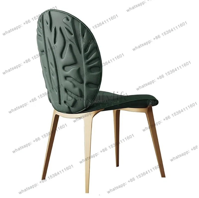 

Italian light luxury stainless steel dining chair, leaf chair Italian restaurant hotel soft bag backrest home