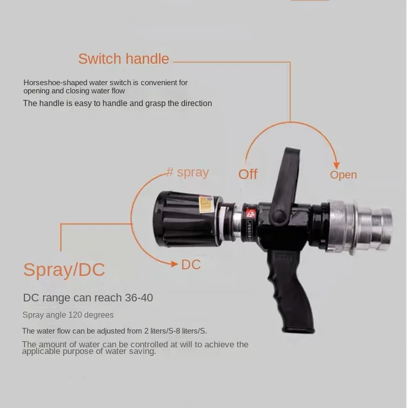 

New Multifunctional Water Gun Qld6.0 Fire Recoilless Water Gun Dc Spray Hose, Large Flow Fire Water Gun Nozzle