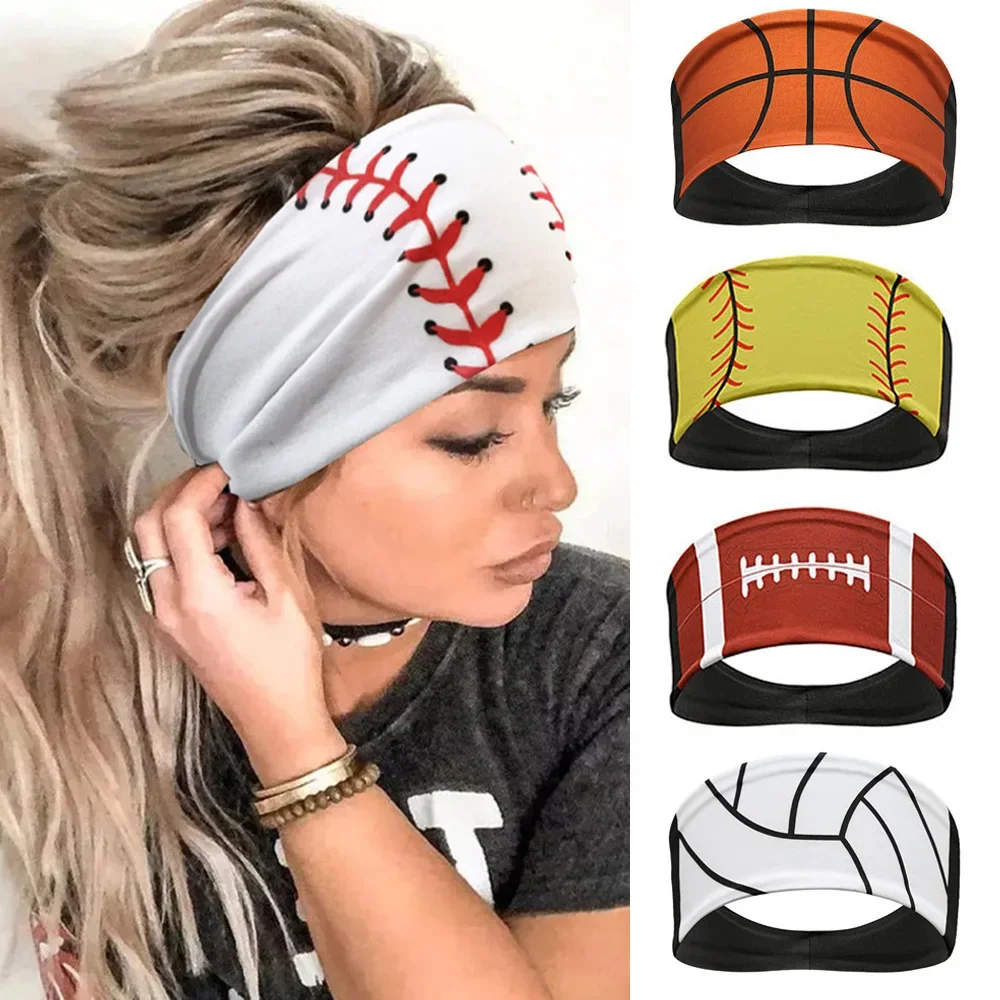 1PC Sporty Style Headbands for Women - Football, Basketball, Volleyball, Softball Patterns - Anti-Slip, Sweat-Absorbing