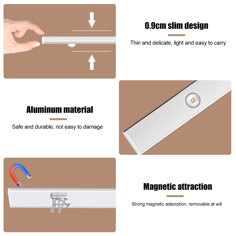 Imagem -06 - Indução Led Noite Lâmpada Usb Recarregável Guarda-roupa sob a Lâmpada do Armário para Casa Armário Cozinha Quarto Iluminação 20 30 40 60cm