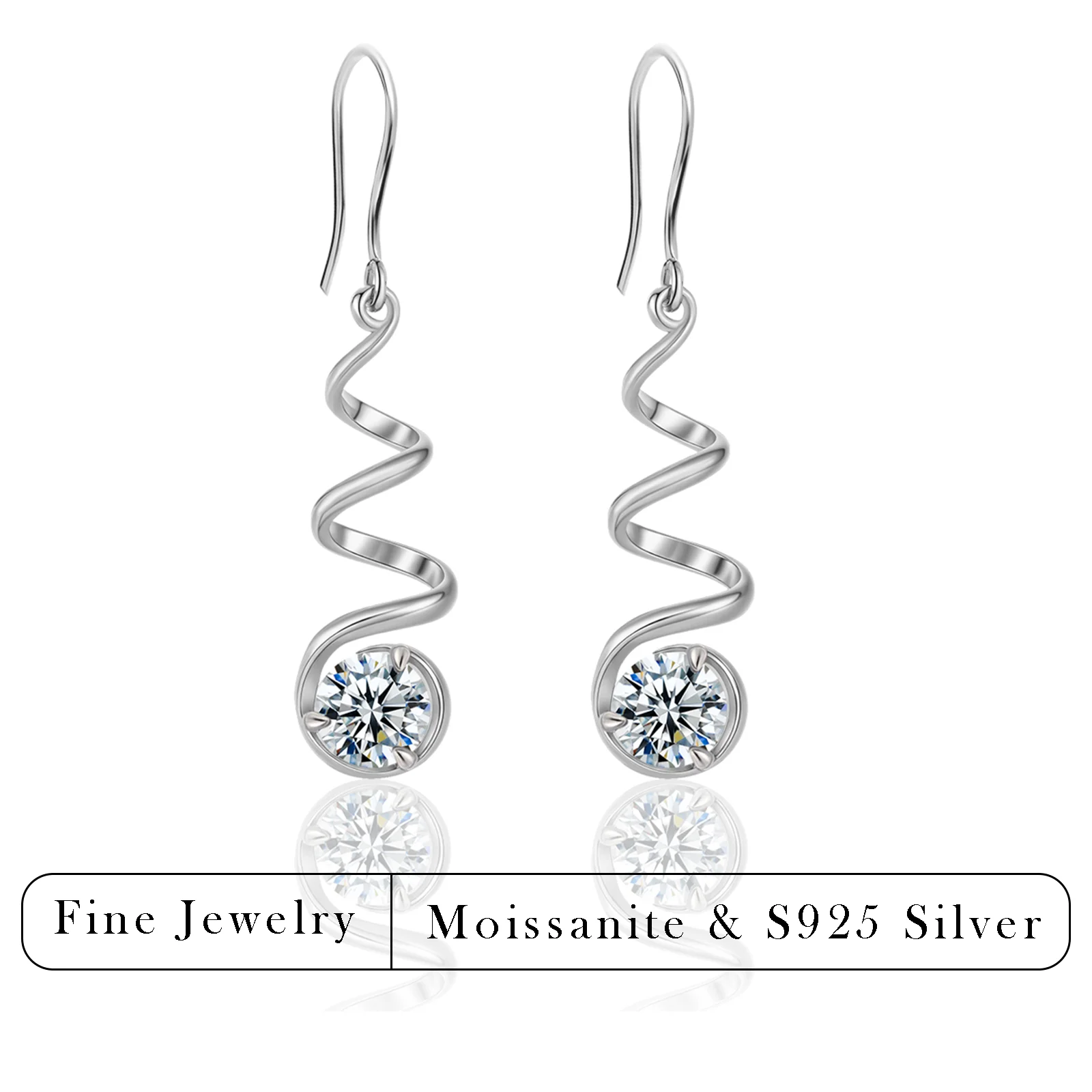 

Серьги-спирали из серебра 925 пробы с муассанитом круглой огранки, 2 карата, минималистичные и элегантные, для повседневной носки, подарок для женщин