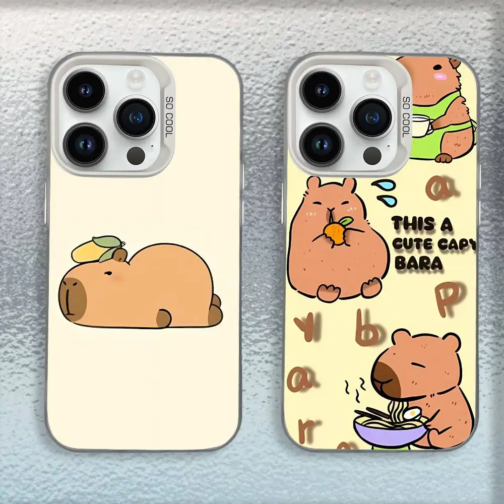 

Cartoon Animal Capybara Phone Case For iPhone 16,15,14,13,12,11,Mini,Pro,E,SE4,MAX White Candy Matte Shockproof Cover