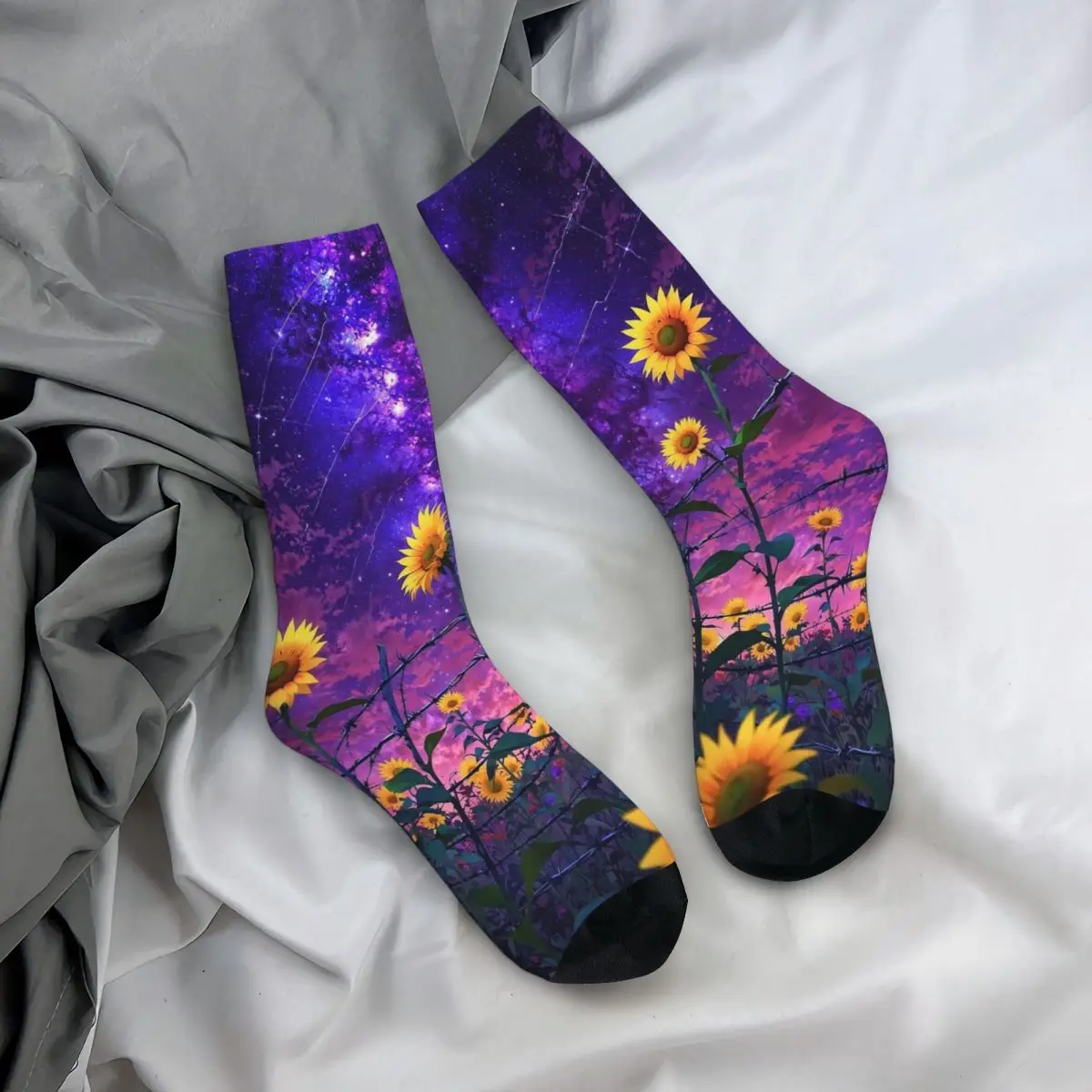 

All Seasons Crew Stockings Dreamy Starry Sky Sunflower Socks Funny Long Socks Accessories for Men Women Birthday Present