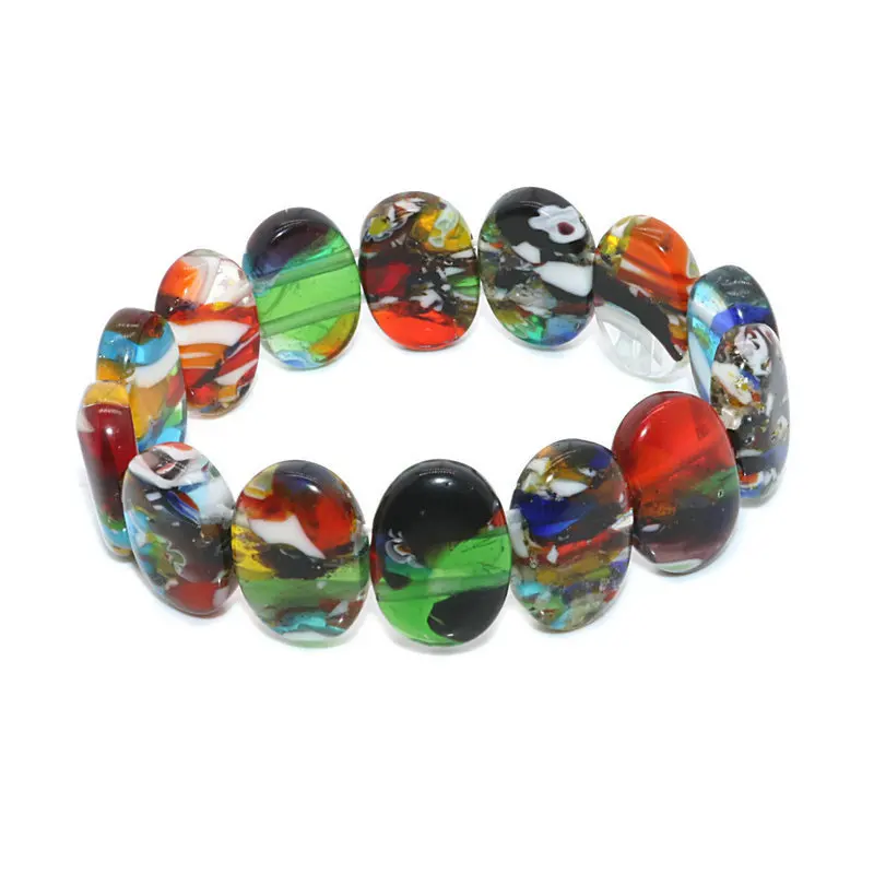 1 PCS Fashion Glass Muran Floral Ellipse Lampwork Colour Flower Bracelet For Women Party Gift Cheap Items