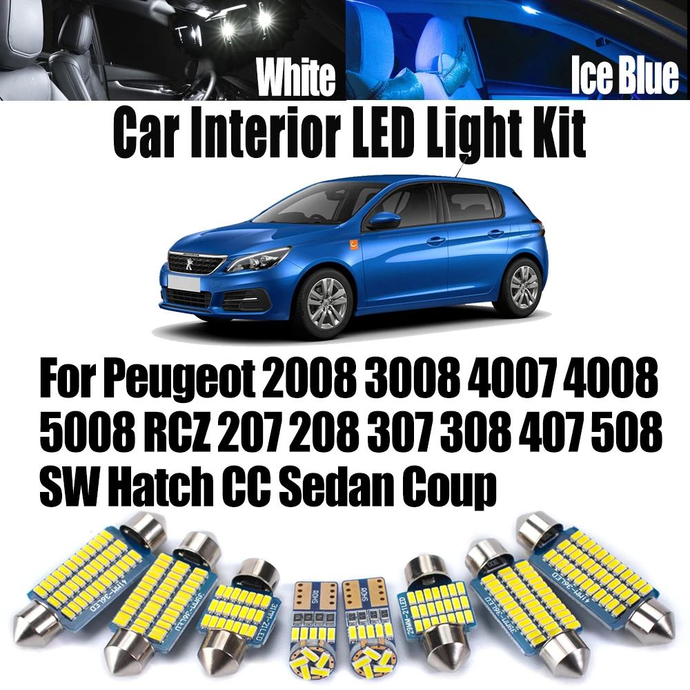 

Для Peugeot 2008 3008 4007 4008 5008 RCZ 207 208 307 308 407 508 SW Люк CC Седан Куп Светодиодный комплект внутреннего потолочного освещения Canbus