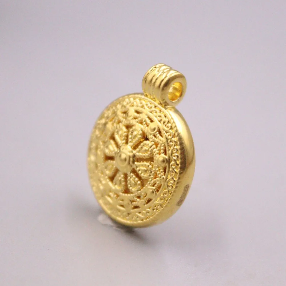 1PCS Real Pure 999 24K Yellow Gold Lucky Fu Hollow Flower Pattern Round Pendant 1.02g