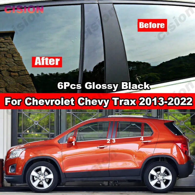 For Chevrolet Trax 2013-2022 Window Door Column Center BC Pillar Post Cover Trim Glossy Black Carbon Fiber Mirror Effect Sticker