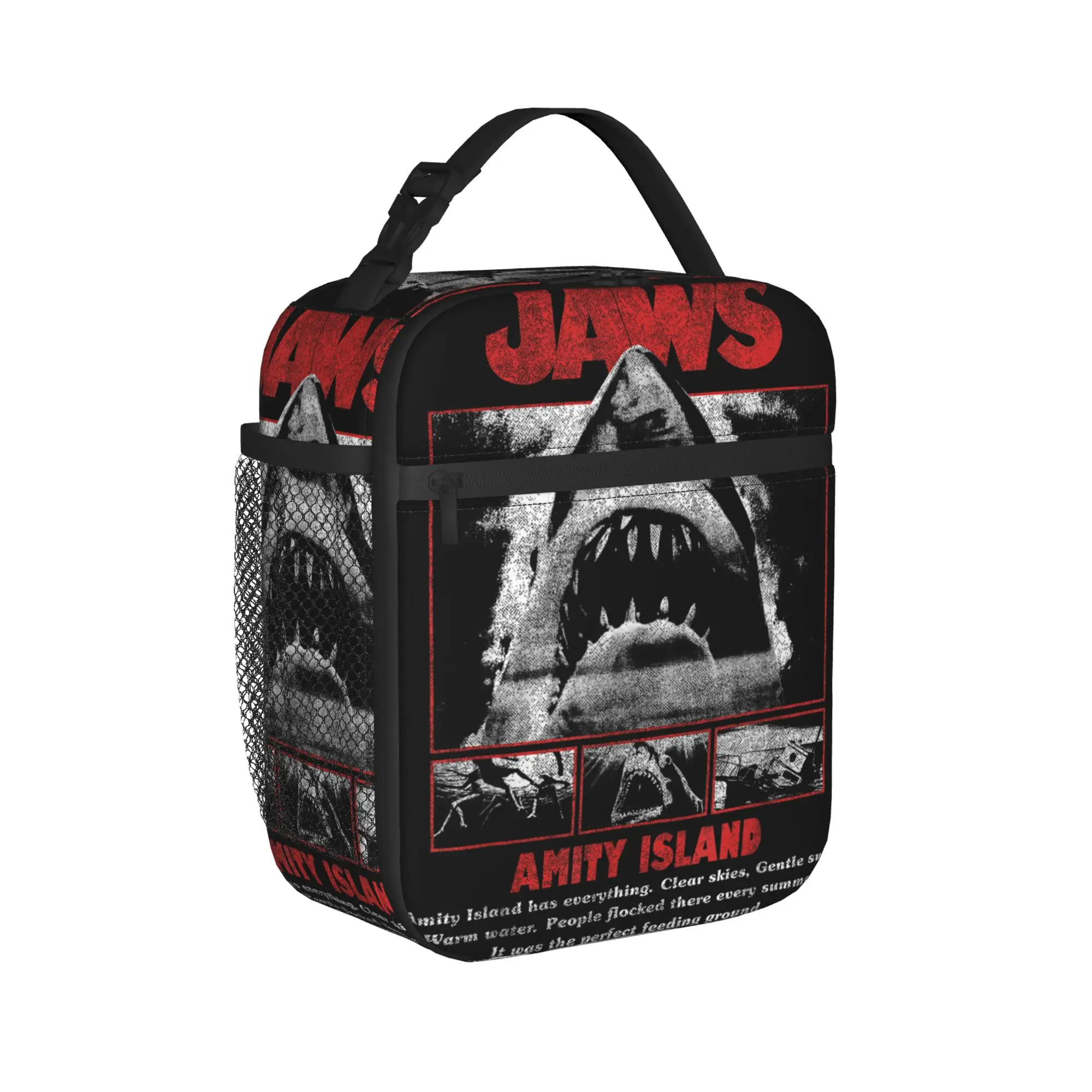 Jaws Movie Pop Poster Lunch Bag Outdoor Picnic Portable Zipper Lunch Box For Child  Oxford Graphic Cooler Bag