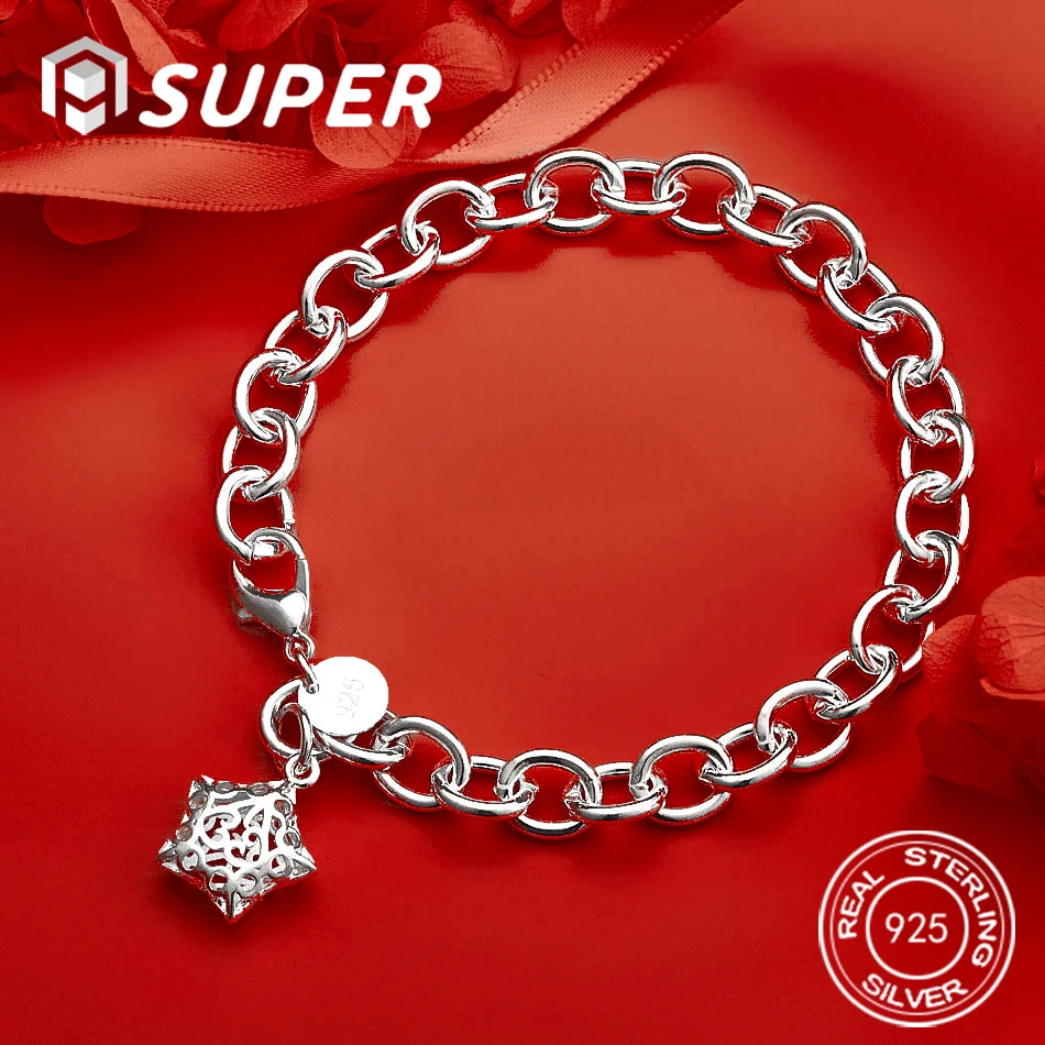 

ALISuper 925 Sterling Silver 8 Inch Exquisite Star Pendant Bracelet Women's Fashion Wedding Accessory Jewelry