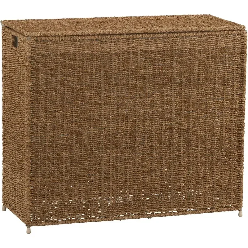 

Brown ML-5445 Wicker 3 Compartment Laundry Sorter with Lid | 3 Section Clothes Hamper