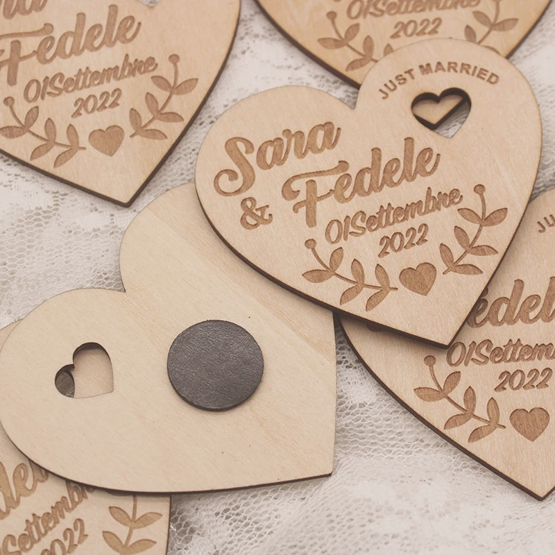 Personalized Wedding Favor Magnet, Wedding favor , Bride Groom Wedding Gift, Save the Date Heart wooden magnet