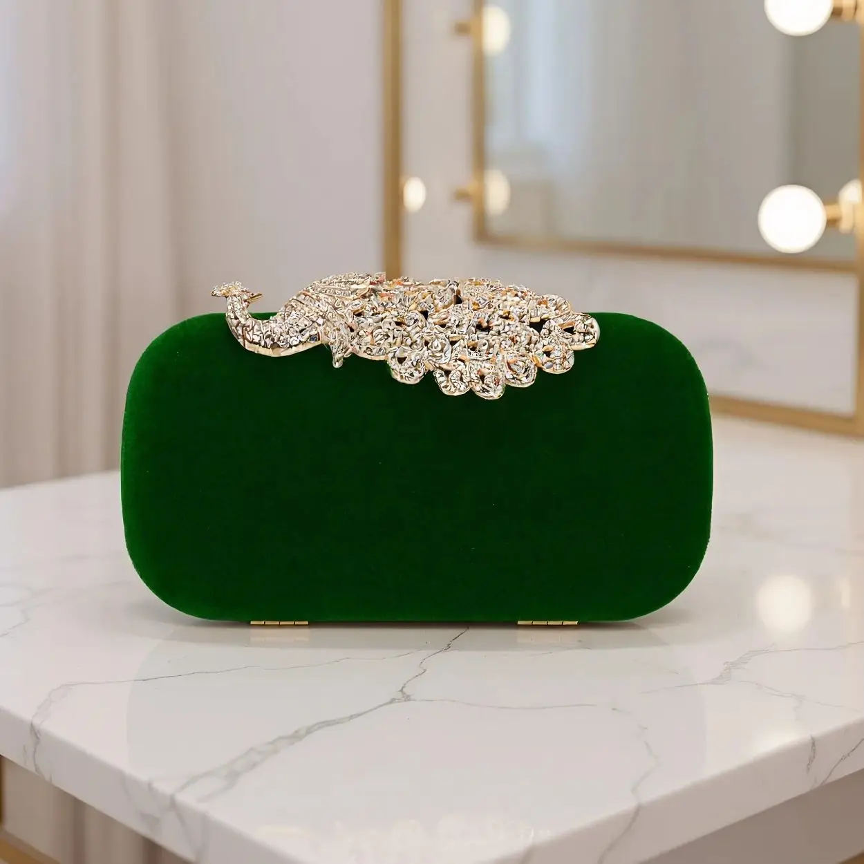 Animal Peacock Metal Shoulder Chain Evening Bags Rhinestones Velvet Small Clutch Bags Flap Design Red Color Lady Handbags view 5